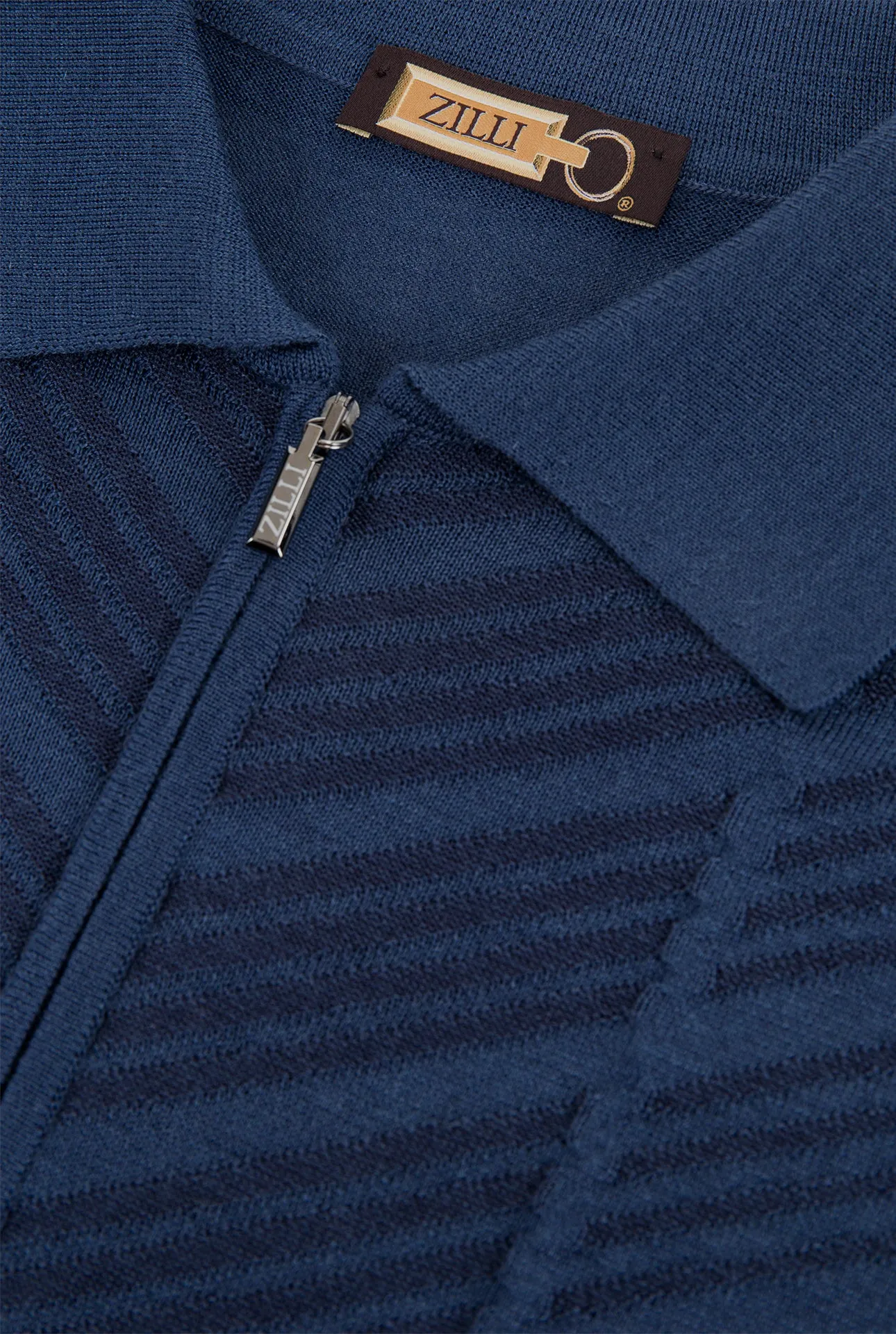 Zipped Polo with Linear Pattern