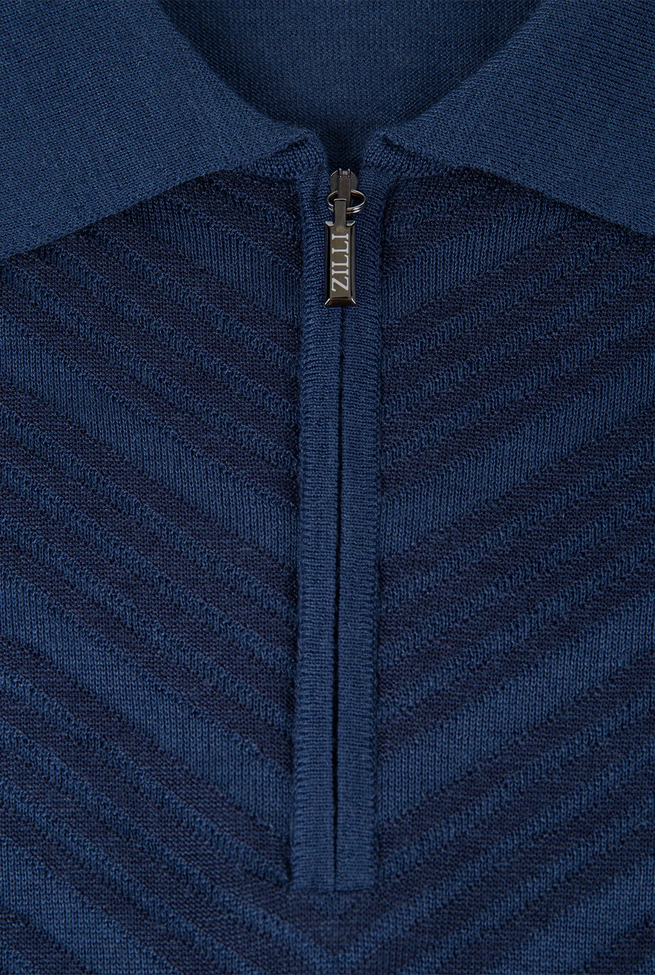 Zipped Polo with Linear Pattern