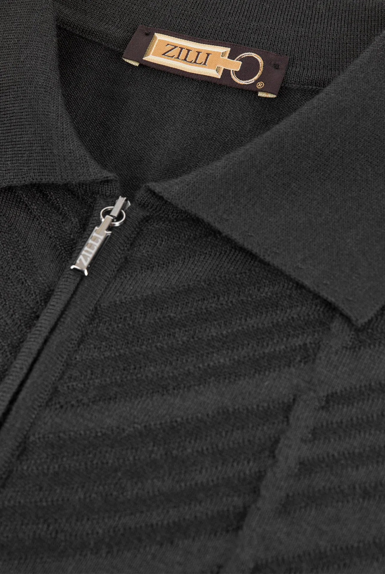 Zipped Polo with Linear Pattern