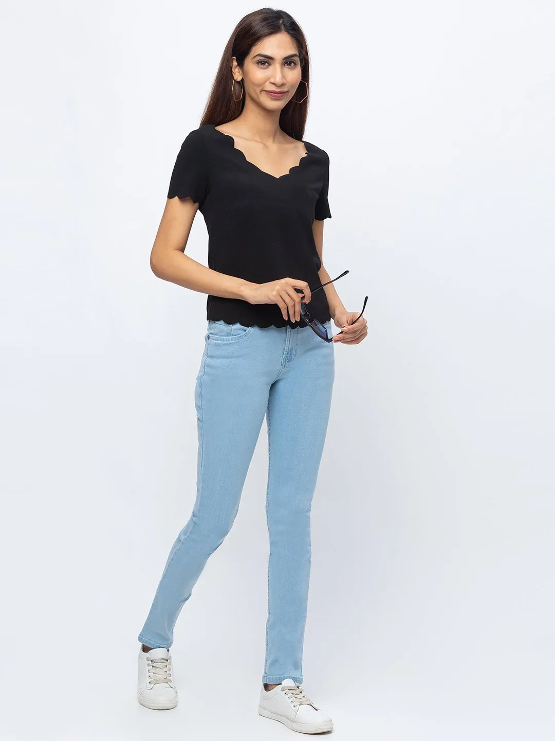 ZOLA Ice Blue Pencil Fit Full Length Denim Jeans For Women