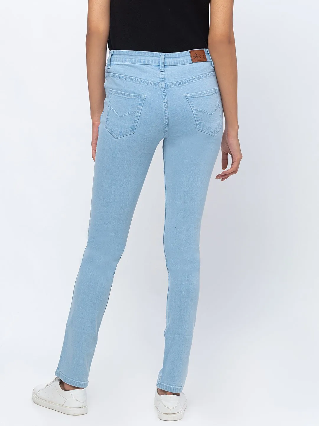 ZOLA Ice Blue Pencil Fit Full Length Denim Jeans For Women