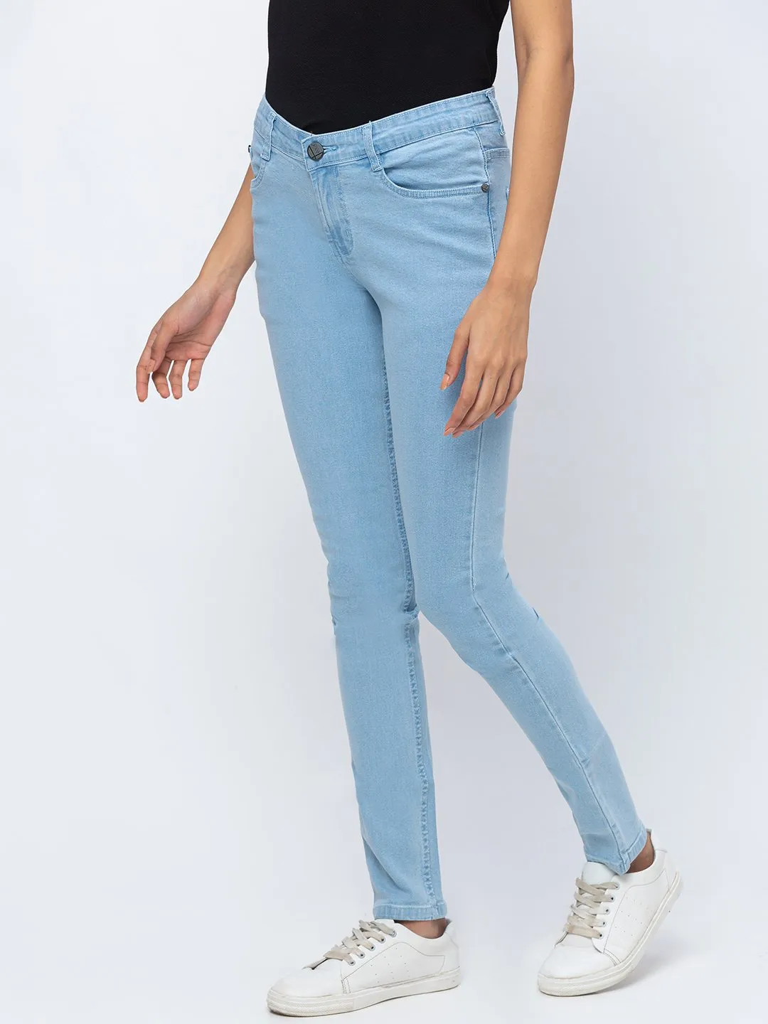 ZOLA Ice Blue Pencil Fit Full Length Denim Jeans For Women