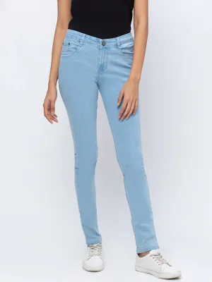 ZOLA Ice Blue Pencil Fit Full Length Denim Jeans For Women