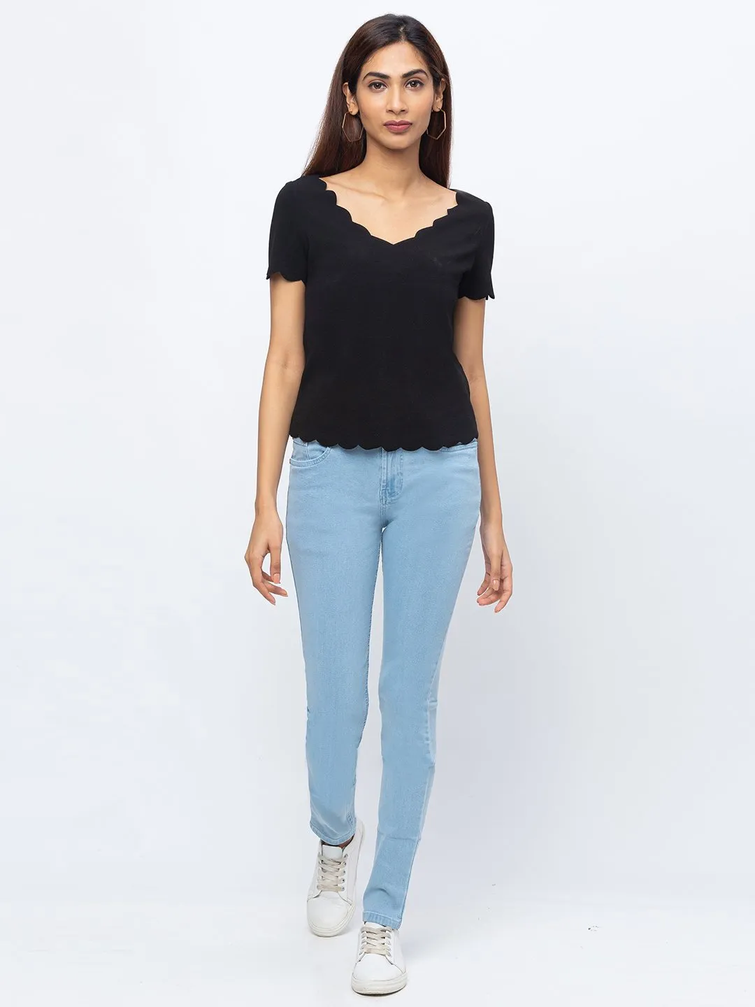 ZOLA Ice Blue Pencil Fit Full Length Denim Jeans For Women